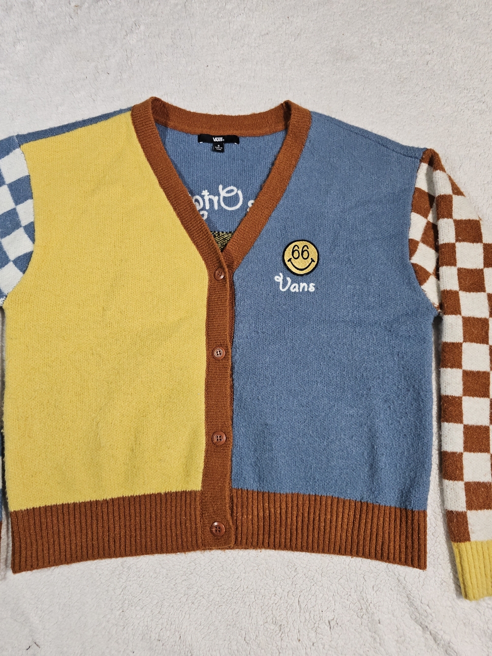 Vans Off The Wall Dusk Downer Checkered Cardigan Sweater Button Woman’s Size S - Picture 6 of 15